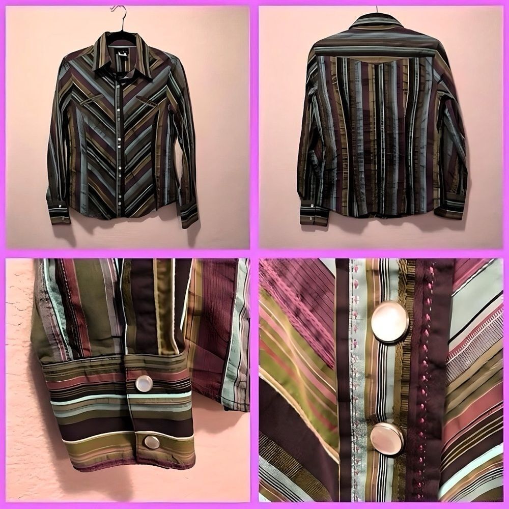Athleta Striped Button Down Shirt - Multicolor